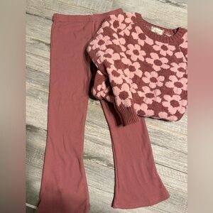 btween Pink floral sweater and ribbed leggings set.